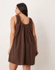 Curve poplin ruched scoop neck and back mini sundress in chocolate