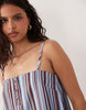 denim cami mini dress with button detail in striped print