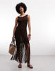 knit fringed maxi beach dress in brown