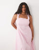 Curve square neck maxi sundress with peekaboo bust in pink gingham