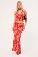 Perfect Stranger Zinna Maxi Skirt Red Print