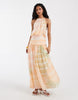 chiffon halter bubble waist maxi dress in check