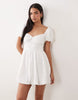 Gina Tricot puff short sleeve flower embroidered mini dress in white