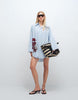 mini shirt dress in blue stripes with floral embroidery
