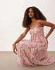 Abercrombie & Fitch strapless ruffle hardware maxi dress in pink floral