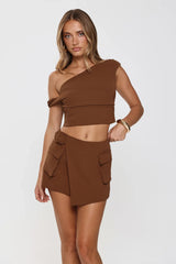 The Edit Tailored Off Shoulder Crop Top Brown