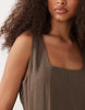 VILA square neck linen-effect midi dress in slate brown