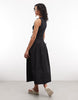 COLLUSION square neck cotton shirred midi dress in black