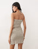 Mango Teen beaded neck ruched mini dress in green print