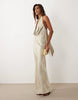 Aria Cove satin deep cowl neck scarf detail maxi dress in light gold