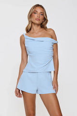 Smart Casual Tailored Off Shoulder Top Blue