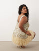 ASOS LUXE Curve embellished scoop neck mini dress with faux feather hem in pale yellow