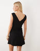 linen blend v neck halter mini dress in black