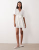 Gina Tricot embroidered mini dress with puff sleeves in off white
