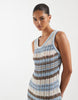 knit ladder stitch maxi dress in blue stripe