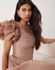 ASOS LUXE one shoulder maxi dress with pleat bodice in mocha
