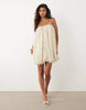wave textured bubble hem sweetheart neck mini dress in stone