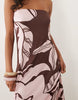 floral bandeau maxi dress in burgundy floral print