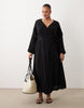 Esmée Curve wrap front long sleeve midaxi beach dress in black