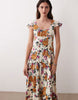 scoop neck short sleeve maxi dress with godets in multi floral print