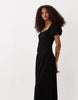 ruched front midi tea dress in black