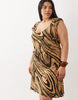 Curve mini dress with cap sleeves in brown abstract print