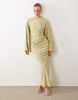 long sleeve waisted maxi dress in light sage