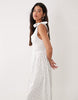 Gina Tricot pure cotton V-neck midi dress with corset waist in white flower print