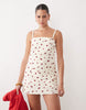 Abercrombie & Fitch 90s square neck mini dress in cream tomato print