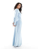 soft denim maxi dress with tie front in light blue