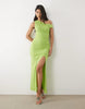 TFNC slinky fallen shoulder thigh slit midaxi dress in bright green