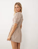 Wednesday's Girl shirred short sleeve mini dress in brown pinstripe