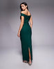 Vesper bengaline off shoulder maxi dress in forest green