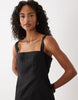 Good American linen blend tailored square neck mini dress in black