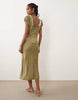 Nobody's Child Marianna scoop neck puff sleeve lace trim midi day dress in green gingham