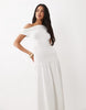 The Frolic exclusive jersey shirred waistband off shoulder midi dress in white