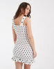 PIECES shirred frill trim mini dress in white and black polka dots