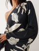 fallen shoulder long sleeve column maxi dress in mono floral print