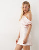 satin one shoulder drape mini dress in pink