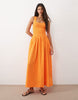 crinkle scoop neck maxi sundress with shirred waist in vibrant orange