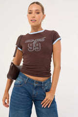 Luck & Trouble New York Baby Tee Brown