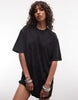 AllSaints Darcy short sleeve diamante detail T-shirt mini dress In washed black