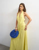 Topshop premium linen rich halter neck wrap maxi dress in muted lime