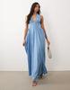 crepe halter maxi dress with gathered sides in baby blue
