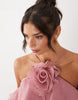 YAS 3D floral applique ruffle mini dress in pink