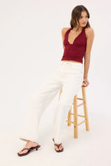 Luck & Trouble Heather Lace Halter Top Burgundy