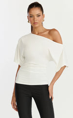 Dora Top - Off Shoulder Ruched Waist Top in Off White