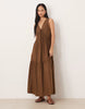 V-neck trapeze tiered maxi dress in deep olive