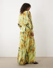 high neck deep cuff maxi dress in yellow floral