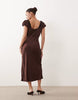 Nobody's Child Petite Marianna boat neck puff sleeve midi dress in brown polka dot